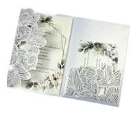 Kit de 50 cartes d'invitation mariage à trois volets découpées au laser, feuilles vertes et bleu marine, pochette personnalisée(White2,Blank set)