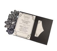 Kit de 50 cartes d'invitation mariage à trois volets découpées au laser, feuilles vertes et bleu marine, pochette personnalisée(Black,Cover and envelope)