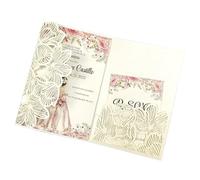 Kit de 50 cartes d'invitation mariage à trois volets découpées au laser, feuilles vertes et bleu marine, pochette personnalisée(Ivory2,Cover and envelope)