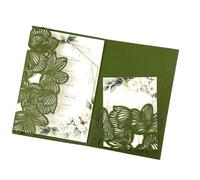 Kit de 50 cartes d'invitation mariage à trois volets découpées au laser, feuilles vertes et bleu marine, pochette personnalisée(Olive green2,Blank set)