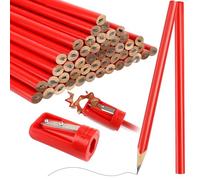 Kit de 50 Crayons de Construction, Crayons de Menuisier Rouge, 50 Crayon Charpentier et Taille-crayon, Crayon de Chantier pour Artisans, Atelier, Ouvriers, Outils de Marquage