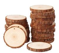 Kit de 50 tranches de bois naturel for loisirs créatifs, cercles en bois avec trou, for loisirs créatifs, décorations de Noël, bricolage Pour Pyrograveur(9-10cm)