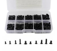 Kit de 500 vis pour ordinateur portable M2 M2.5 à tête plate auto-taraudeuse en acier au carbone noir boîte assortiment pour réparation électronique d'ordinateur pour fixations de matériel de fixation
