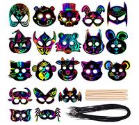 Kit de 52 masques magiques en papier à gratter pour enfants - Pour Halloween et fête d'anniversaire
