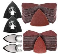 Kit de 54 patins de ponçage oscillants, 2 patins de ponçage triangulaires et 2 patins de ponçage à doigts, 50 papiers de verre, pour le polissage du bois/plâtre, et d'autres surfaces, compatible avec plusieurs outils
