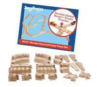 Kit de 56 pièces de voie de rue et de train en bois - Pour véhicules en bois et trains - Accessoires de voie de train compatibles avec tous les ensembles de rails de train en bois