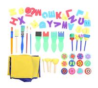 Kit de 57 pinceaux en éponge pour Peinture et tampons de Lettres, avec Tablier ; Ensemble d’Outils de Peinture pour Tout-Petits ; kit d’Art et d’Artisanat à Base de brosses en