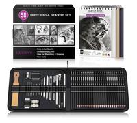 Kit de 58 crayons à dessin avec carnet de croquis 3 couleurs,graphite,fusain,outils de ménge,crayons à dessin pour KIT DE DESSIN