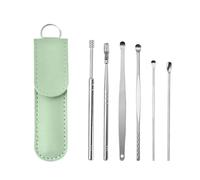 Kit de 6 cure-oreilles en acier inoxydable avec curettes et cuillères for le nettoyage des oreilles(Green)
