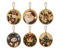 Kit de 6 décorations de Noël en acrylique avec perles et diamants | Créez six décorations festives à suspendre avec des bases imprimées, des pierres précieuses assorties à l'aspect perle