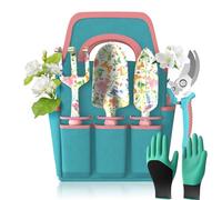 Kit de 6 Outils de Jardinage, Outils à Main en Alliage d'aluminium avec Sac de Jardin, Ensemble d'outils extérieurs Robustes à poignée Ergonomique, Cadeaux de Jardinage (Motif Floral)