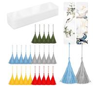 Kit de 60 Pièces Marque Page Acrylique Transparent, 30 Pièces Marque-Pages Transparent avec 30 Pièces de Pompons Colorés, 12 x 3,2 cm Signet Transparent Rectangulaires pour Cadeaux Artisanaux DIY