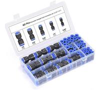 Kit de 60 raccords à pousser avec cinq tailles standard 4 mm, 6 mm, 8 mm, 10 mm, 12 mm pour connexions de lignes pneumatiques dans les magasins de fabrication et d'automobiles