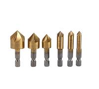 Kit de 6Pcs 90° 5 Flutes Fraise à Noyer Conique Cylindrique Outil Chanfrein Chanfreinage HSS pour Bois 6/8/9/13/16/19mm