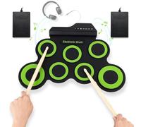 Kit de 7 coussinets de batterie électroniques, batterie enroulable, tapis d'entraînement alimenté par USB, avec prise casque 3,5 mm et 2 pédales, cadeau pour enfants, adultes, débutants