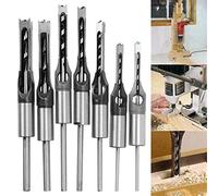 Kit de 7 forets à trous carrés, travail du bois carré Mortising,ciseaux à bois Scie à trous carrés HSS à mortaiser Burin Cutter Bits W/forets DIY menuiserie trou d'ouverture des outils de perçage