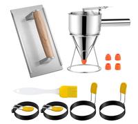 Kit de 7 pièces pour petit-déjeuner Blackstone - Distributeur de pâte à crêpes pour grill, presse pour bacon, 4 anneaux d'œufs/moules à crêpes, pinceau à badigeonner compatible avec les plaques