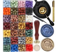Kit de 732 tampons de cire à cacheter avec chauffe-cire électrique, tampon à cacheter avec lettre de l'alphabet W, perles de cire, cuillère, kit de tampon de cire à cacheter en forme de lettre (W)