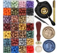 Kit de 732 tampons de cire à cacheter avec chauffe-cire électrique - Tampon à cacheter avec lettres de l'alphabet J - Perles de cire, cuillère, lettre J