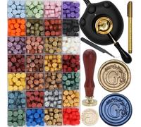 Kit de 732 tampons de cire à cacheter avec chauffe-cire électrique, tampon à cacheter initiale de l'alphabet G, 28 perles de cire de couleurs assorties (G)