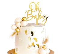 Kit de 7pcs Oh Baby Décoration de Gâteau Gâteau Cake Topper Personnalisée Or forme Lettres Les Petits Pieds en Acrylique Décoration de Table pour Naissance Anniversaire Fête Baptême