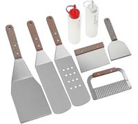 Kit de 8 accessoires pour barbecue - Spatules professionnelles robustes en acier inoxydable - Idéales pour le teppanyaki, les grillades et les plaques de cuisson.