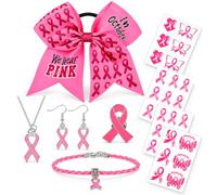 Kit de 8 pièces octobre rose accessoires, parure bijoux et nœud | Idéal pour soutenir la cause, inclut ruban rose octobre rose, collier, bracelet et noeud octobre rose pour femmes
