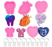 Kit de 85 moules en rsine poxy, bobine de badge de docteur, moules en silicone pour rsine poxy, moules de moulage avec trou pour porte-cls,