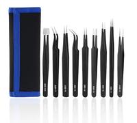 Kit de 9 Pince Brucelles de Précision ESD en Acier Inoxydable, Pince de Précision pour Électronique, Bijoux, Modélisme et Épilation Haute Précision