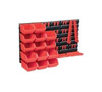 Kit de bacs de stockage et panneaux muraux - - 39 pcs - Rouge et Noir - 14 compartiments - Plastique