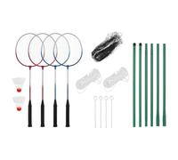 Kit de badminton avec 4 raquettes de badminton, filet 620 x 151 cm, métal et polyéthylène, avec 2 volants, corde en nylon et piquets, idéal pour les jeux en plein air, le jardin, le parc, les loisirs