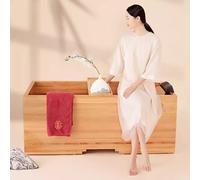 Kit de baignoire autoportante en bois avec plateau de bain, baignoire profonde pour couples, rectangulaire, classique avec bonde de vidage escamotable, style hôtel spa