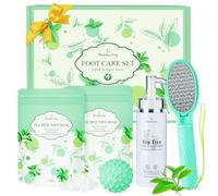 Kit de Bain de Pieds à l'Arbre à Thé, Eleanore's Diary Coffret Pedicure 4 Pièces - Sels, Crème à l'Urée, Lime à Pieds et Balle de Massage, Adapté aux Pieds Secs et Gercés, Idée Cadeau pour Noël