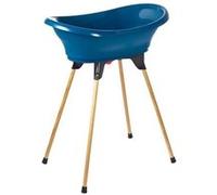THERMOBABY - Kit Baignoire Bébé - Vasco - Baignoire, Pied En Bois & Tuyau De Vidange - Innovation Brevetée - Pliable & Stable - Peut Accueillir Un Transat De Bain - Fabriqué En France - Bleu Océan