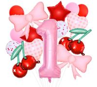 Kit de ballons 15 pièces avec nœud rose, étoile rouge et cerise, décoration sur le thème des baies printanières, pour premier anniversaire, fête prénuptiale, mariage, Saint-Valentin et anniversaires