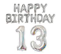 Kit de ballons d'anniversaire 101,6 cm pour 13e anniversaire - Ballons en Mylar argentés avec lettres « Happy Birthday » - Fournitures de fête
