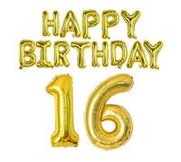 Kit de ballons d'anniversaire 101,6 cm pour 16e anniversaire - Ballons en Mylar dorés avec lettres « Happy Birthday » - Fournitures de fête