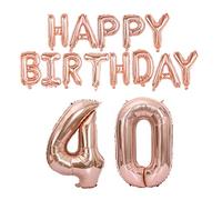 Kit de ballons d'anniversaire 101,6 cm pour 40e anniversaire - Lettres « Happy Birthday » - Ballons en Mylar or rose pour décoration d'anniversaire, fournitures de fête