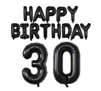Kit de ballons d'anniversaire de 101,6 cm pour 30e anniversaire de 40,6 cm avec lettres « Happy Birthday » en Mylar noir pour décoration d'anniversaire, fournitures de fête