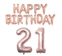 Kit de ballons d'anniversaire en forme de chiffre 101,6 cm pour 21e anniversaire - Ballons en Mylar or rose - Fournitures de fête