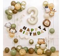 Kit de ballons d'anniversaire Safari de la jungle, décorations d'anniversaire créme pour animaux, décorations de fête sur le thème des animaux pour garçons et filles (Numéro 3)