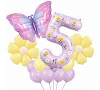 Kit de ballons décoratifs papillon pour filles - 101,6 cm - Grand ballon papillon et feuille d'aluminium en forme de papillon pour filles - Guirlande de décorations d'anniversaire pour fille (chiffre