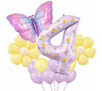 Kit de ballons décoratifs papillon pour filles - 101,6 cm - Grand ballon papillon et feuille d'aluminium en forme de papillon pour filles - Guirlande de décorations d'anniversaire pour fille de 4 ans