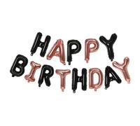 Kit de ballons en aluminium Happy Birthday Alphabet 40,6 cm - Décoration d'anniversaire heureuse - Noir + or rose