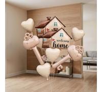 Kit de ballons en aluminium Welcome Home pour pendaison de crémaillère | Maison gonflable u bonheur et accessoires cardiaques pour nouvelle maison, immobilier et retour militaire
