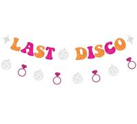 Kit de bannière « Last Disco » - Rose vif et orange - Décorations pour enterrement de vie de jeune fille - Style rétro années 60 et 70 - Décoration de fête prénuptiale