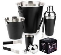 Kit de bar - WADIGA - Shaker avec pince et seau à glace - Acier inoxydable - 4 éléments - Noir