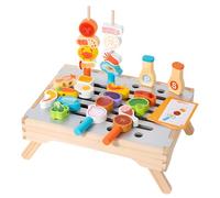Kit de Barbecue en Bois pour Enfants, 34 Pièces, avec Barbecue, Viande, légumes, Poisson, Guimauve et Accessoires,Barbecue Jouet Motricité Fine, Coordination, Créativité - Jeu Imitation Réaliste
