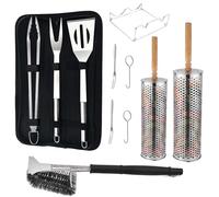 Kit de Barbecue Premium avec Paniers Roulants, Ustensiles et Brosse de Nettoyage | Acier Inoxydable 304 | Idéal pour Barbecues à Charbon, Gaz et Électriques | Accessoires de BBQ