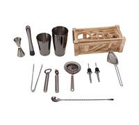 Kit de barman en acier inoxydable : ensemble de shaker à cocktail, kit professionnel de barman avec support en bois, kit d’outils de bar anti-rouille et compatible lave-vaisselle,